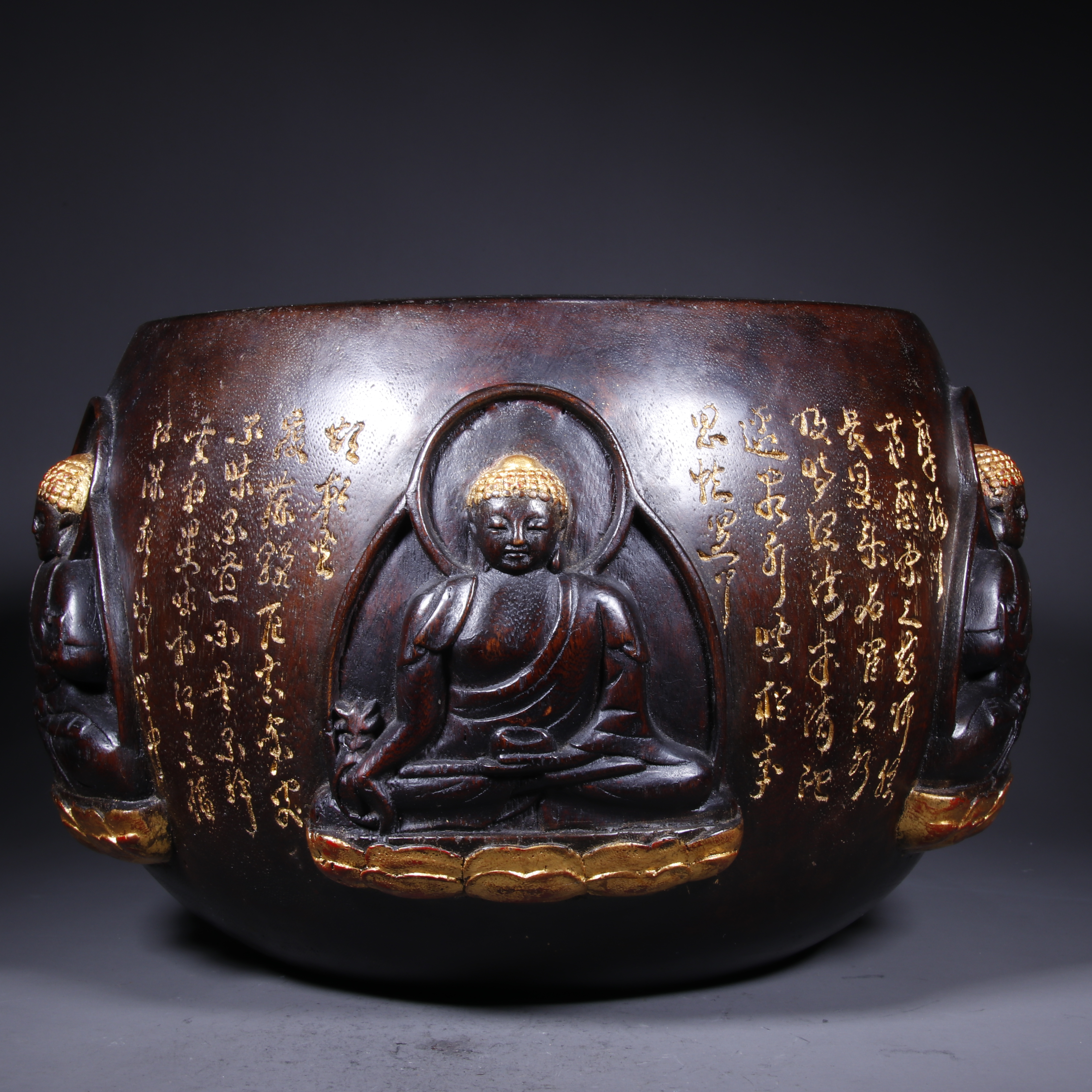Z 清 木胎漆金佛像经文钵 听雨轩 84185