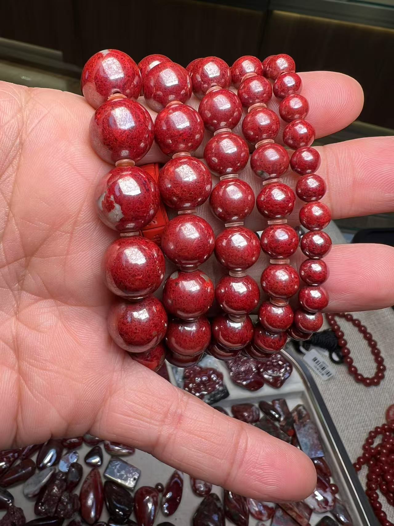 天然辰砂8m原矿朱砂手串素圈