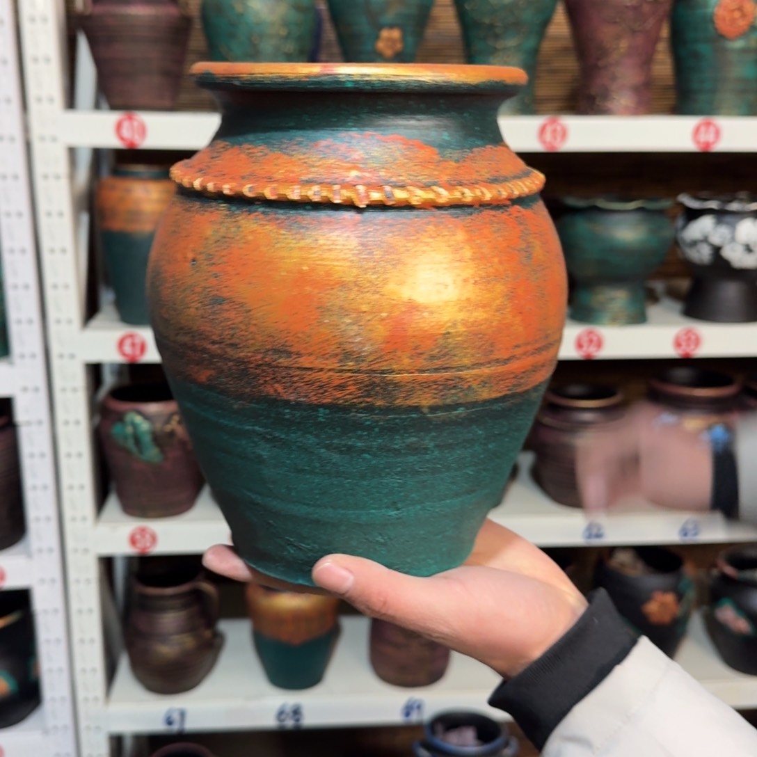 红陶红陶浮雕花盆炸炸炸炸