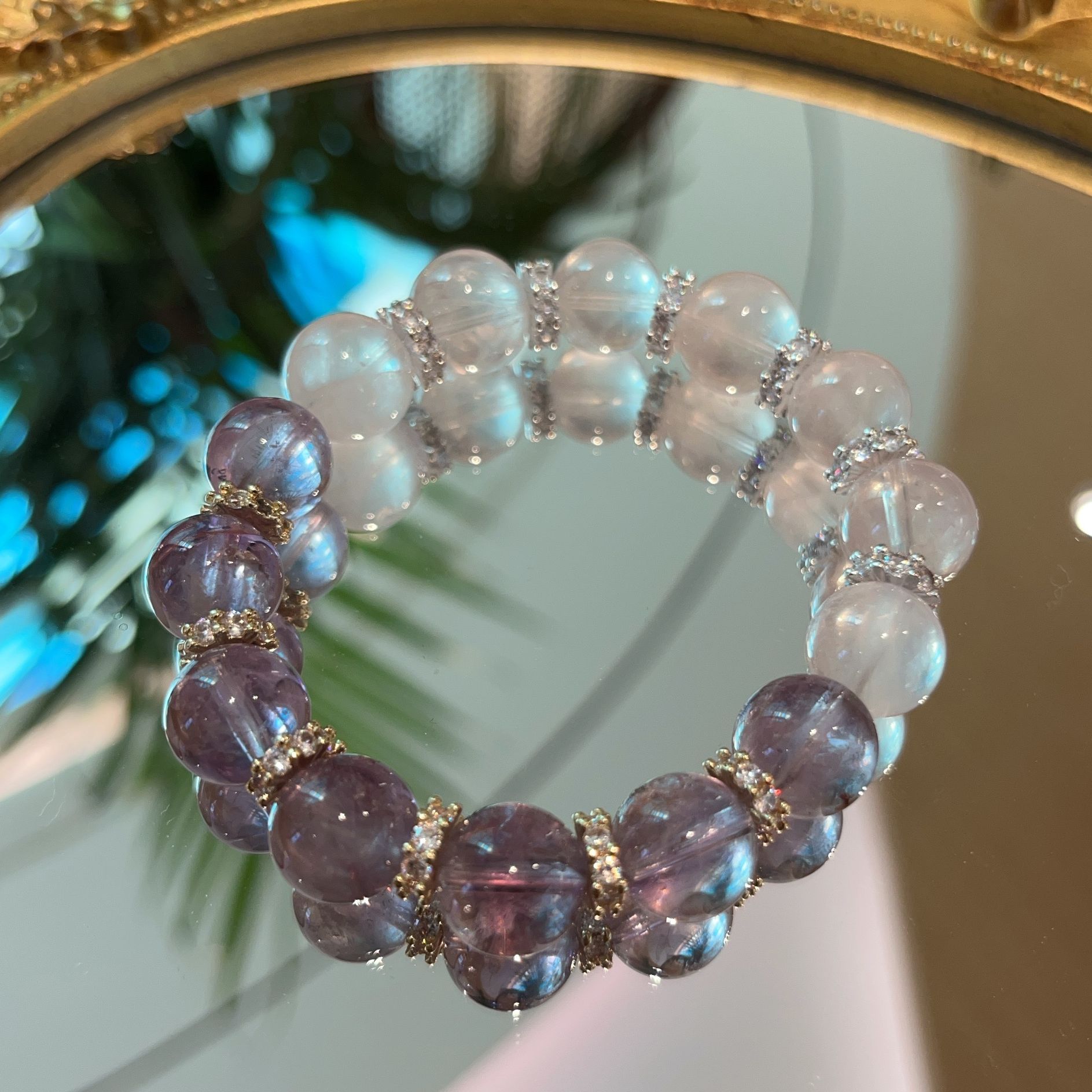 【紫粉双生】12mm玻利维亚紫水晶+12mm星光粉水晶 紫水晶手串 A124