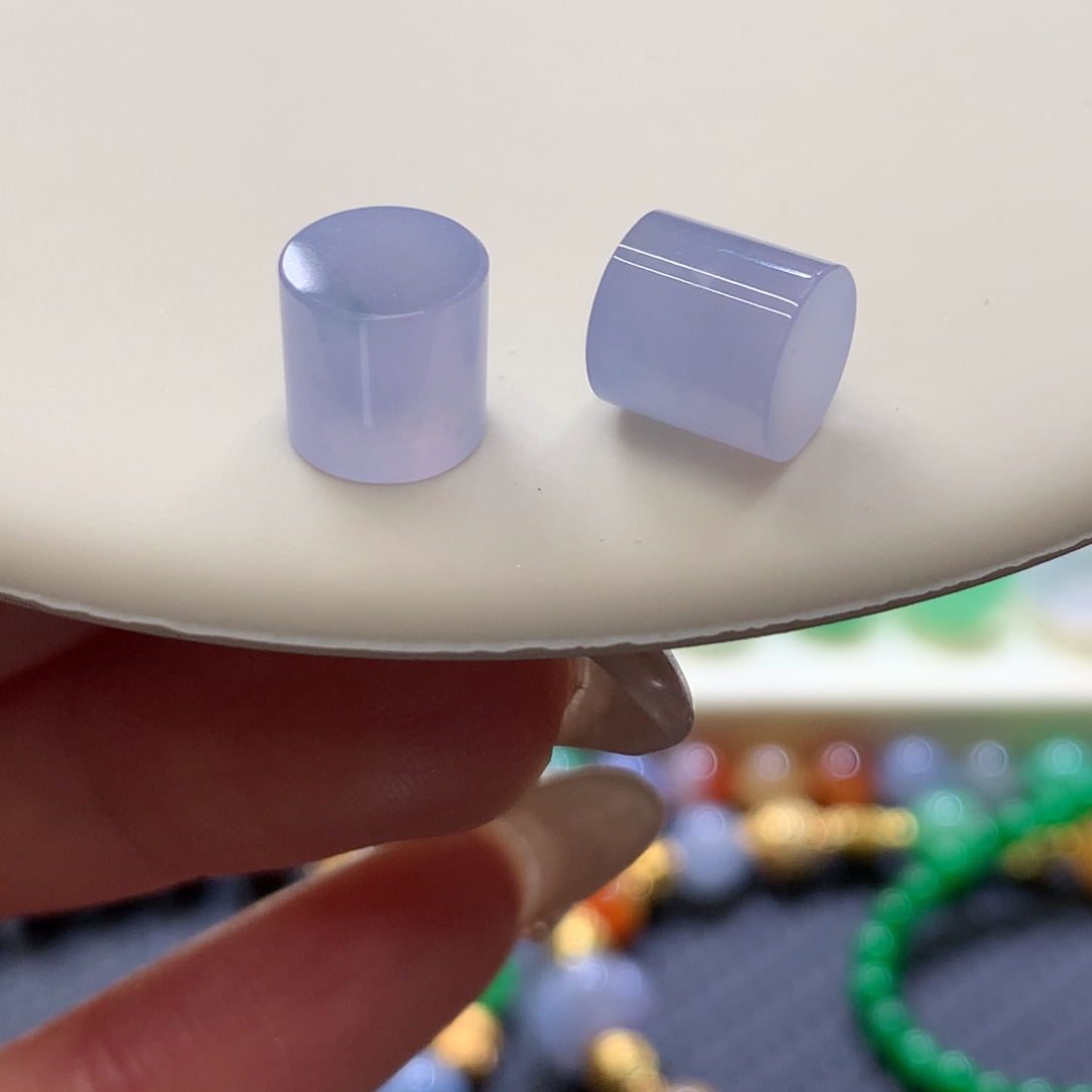 定制翡翠未镶嵌 毛货抛光定制 仙紫桶珠 一对 起冰起胶