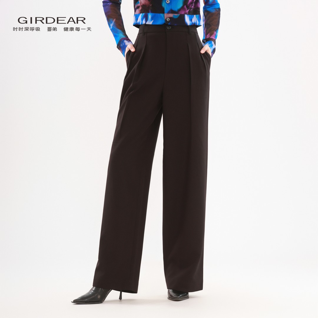 GIRDEAR/哥弟26早春新款高智感百搭通勤捏褶小众显瘦西装裤110060