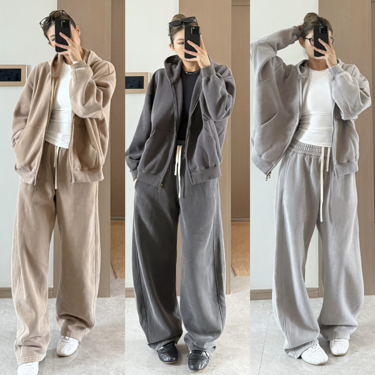 DAYOFF-做旧水洗秋冬加绒拉链卫衣外套水洗蜡染运动休闲卫裤套装 