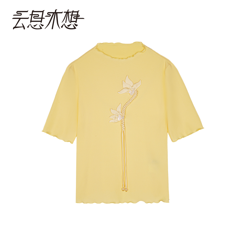 Ysimo-X云思木想 木棉花开 手工立体钉花波浪花边针织T恤12912