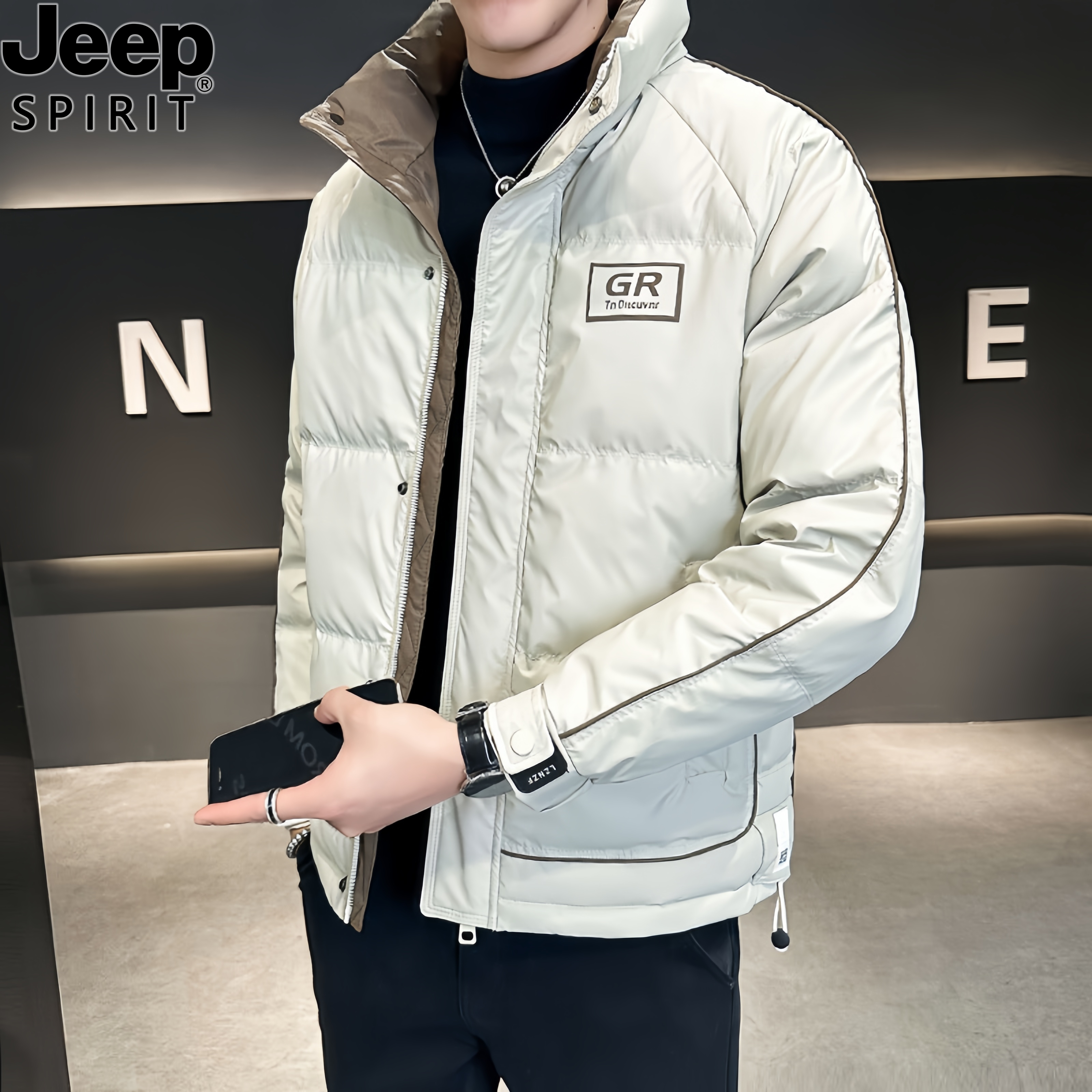 Jeep吉普羽绒服男士短款秋冬季新款潮牌立领夹克高级感韩版外套潮