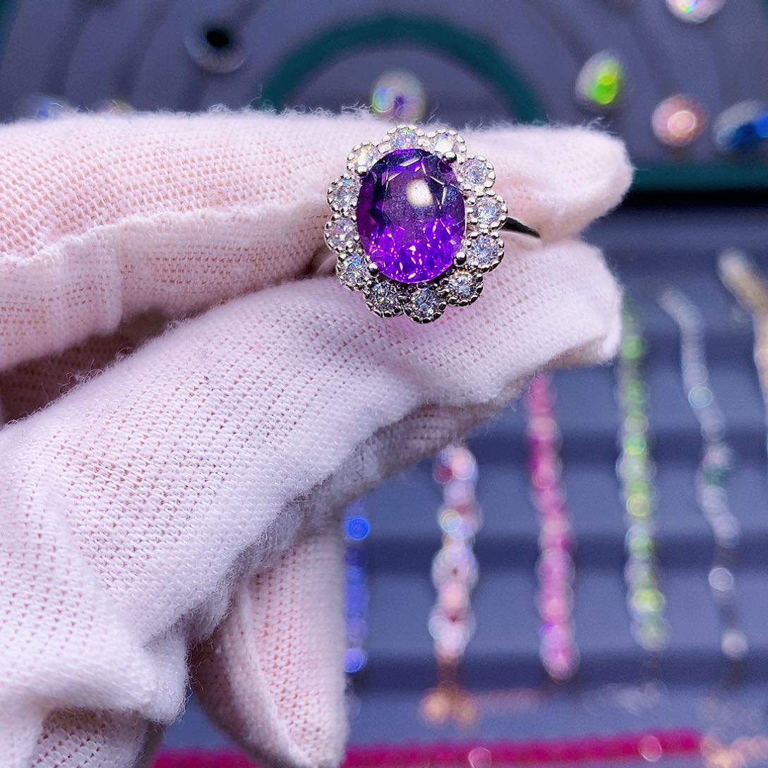 紫晶戒指银S925镶嵌66666
