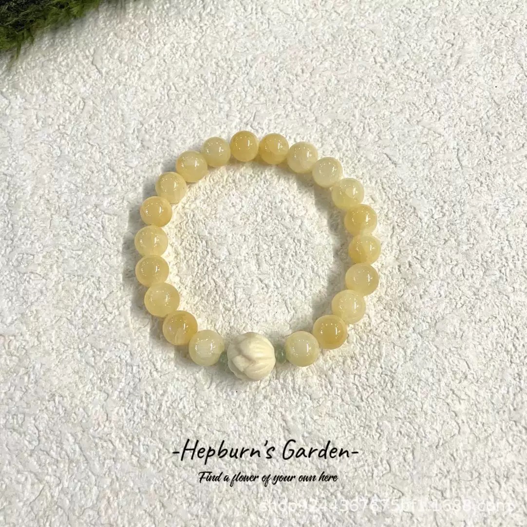 非金属仿水晶手链 黄色自然植物花卉原创设计女绿色饰品手链