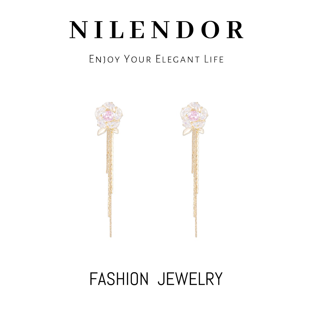 铜合金合成锆石耳饰 ES-366一款两戴山茶花镶钻高级感百搭耳饰