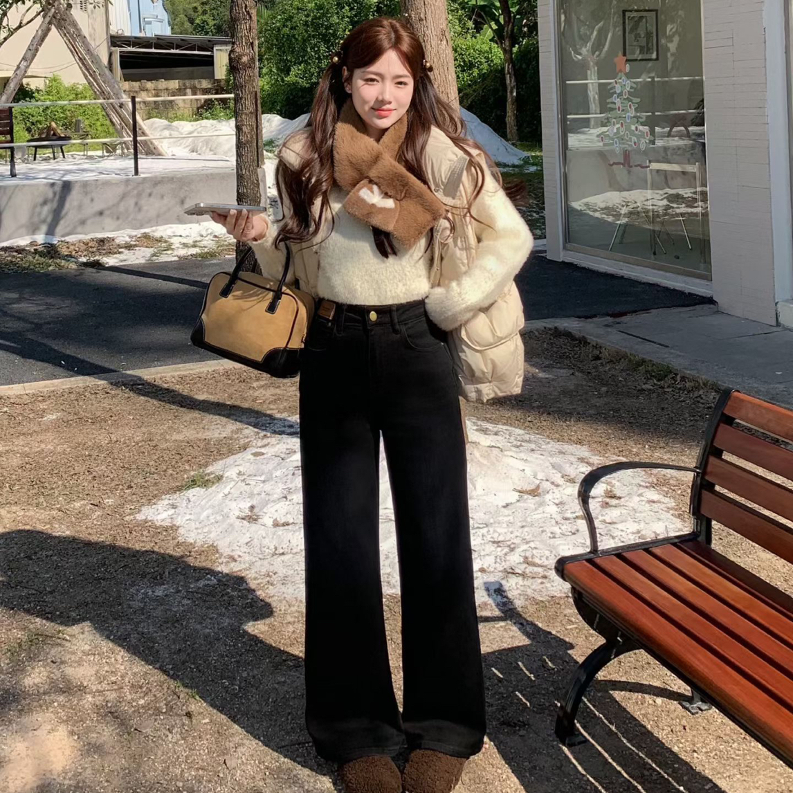 秋冬新款时尚保暖植绒直筒裤9016