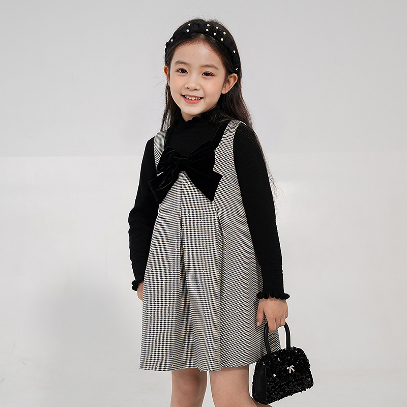 [商场同款]EP雅莹童装2025秋女童新款蝴蝶结时尚亮片大摆连衣裙