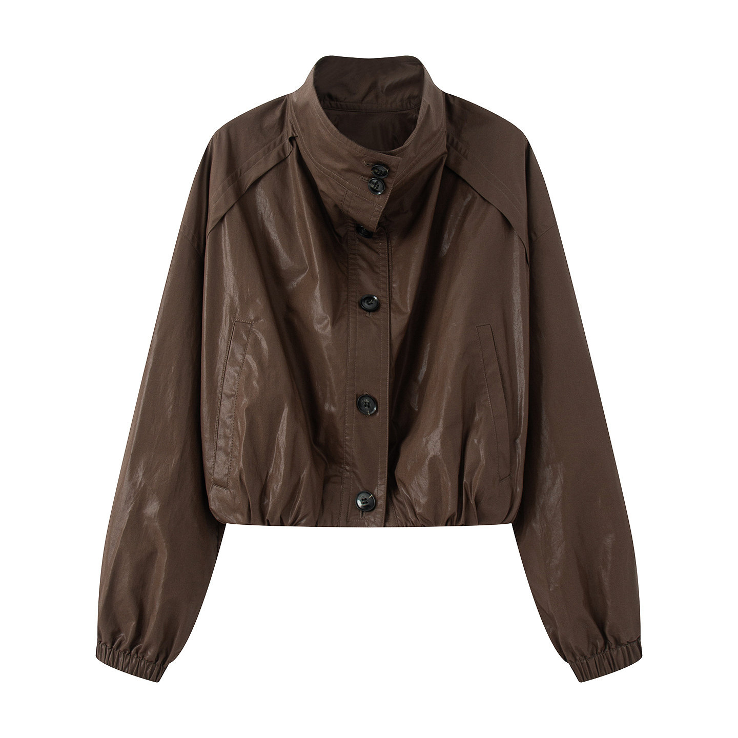 艾*丝同款2025年早秋百搭气质弦乐单排扣纯棉立领短款外套女3019