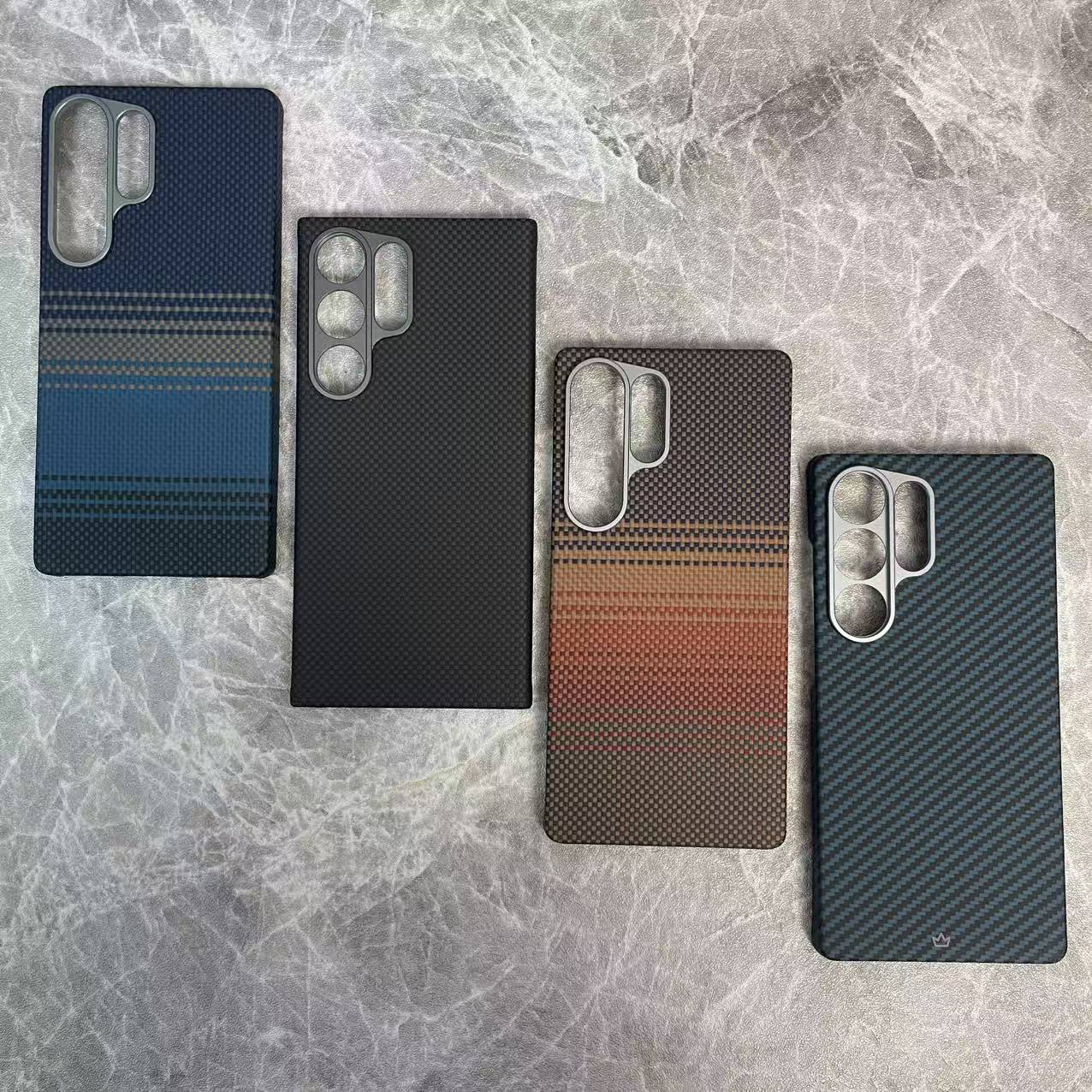 适用于三星22、23、24、25Ultra、系列凯夫拉手机壳高档黑色简约防摔