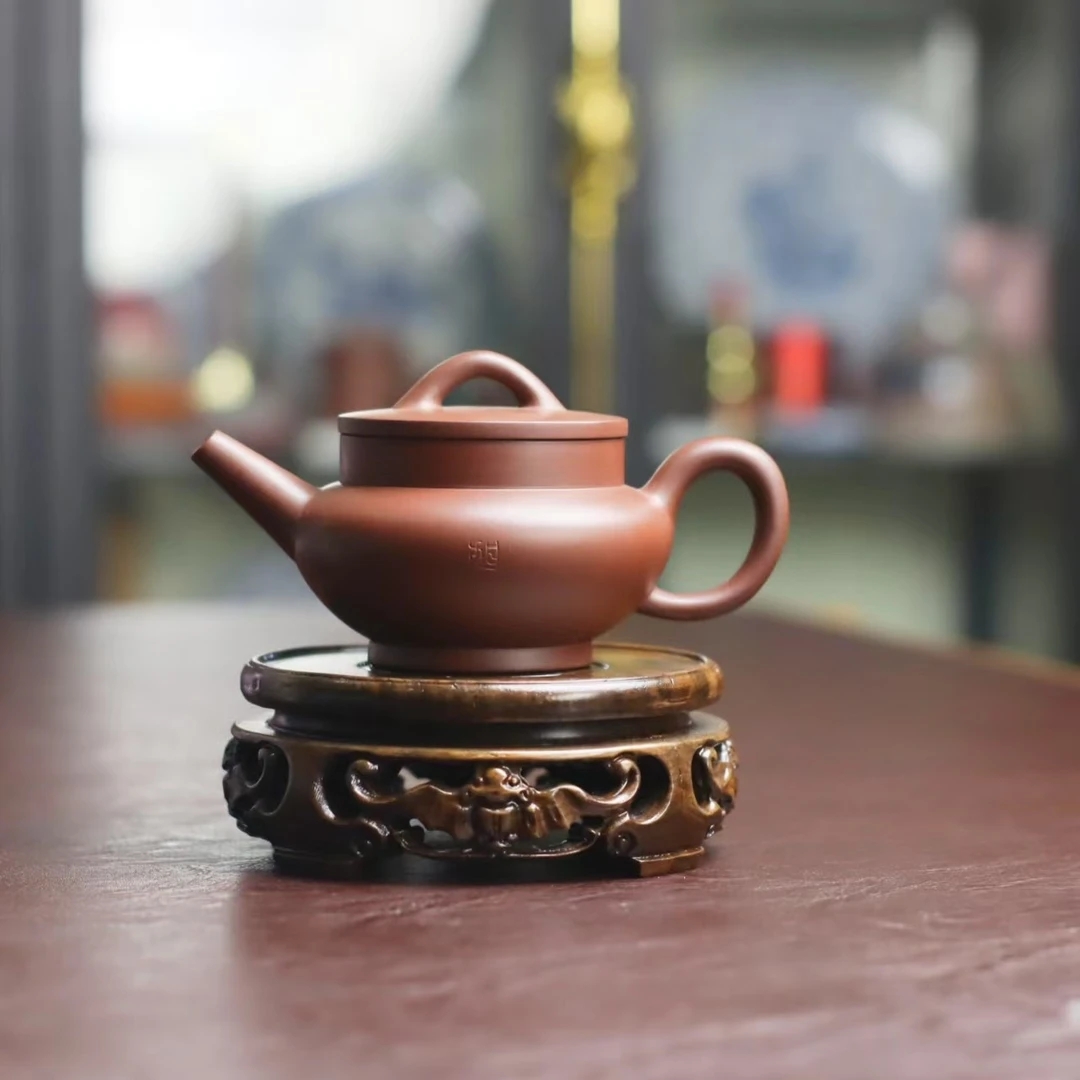 【旭壶山房底款】紫泥醉心渔乐壶-容量160cc左右