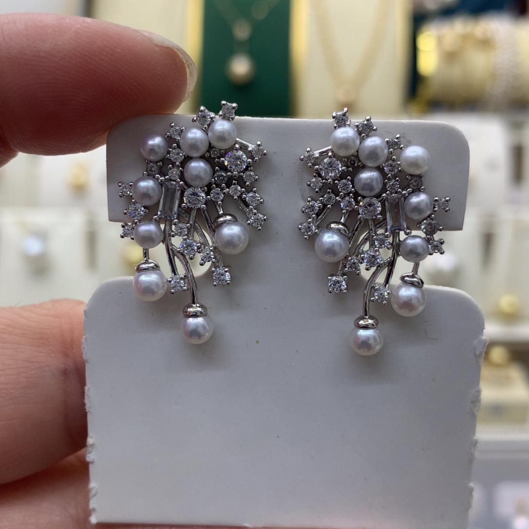 淡水珍珠耳饰银S925镶嵌