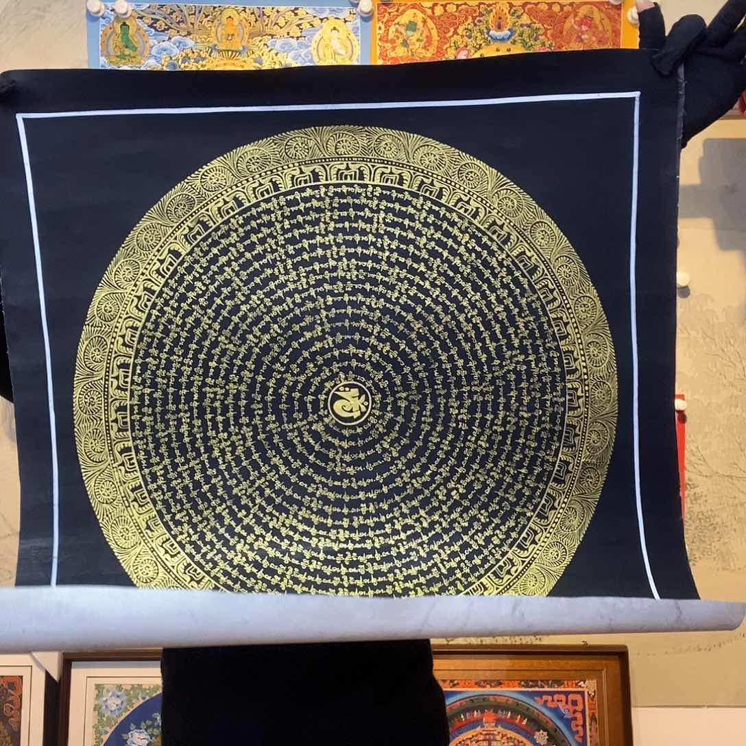 卷轴画纯手绘六字真言唐卡50厘米左右