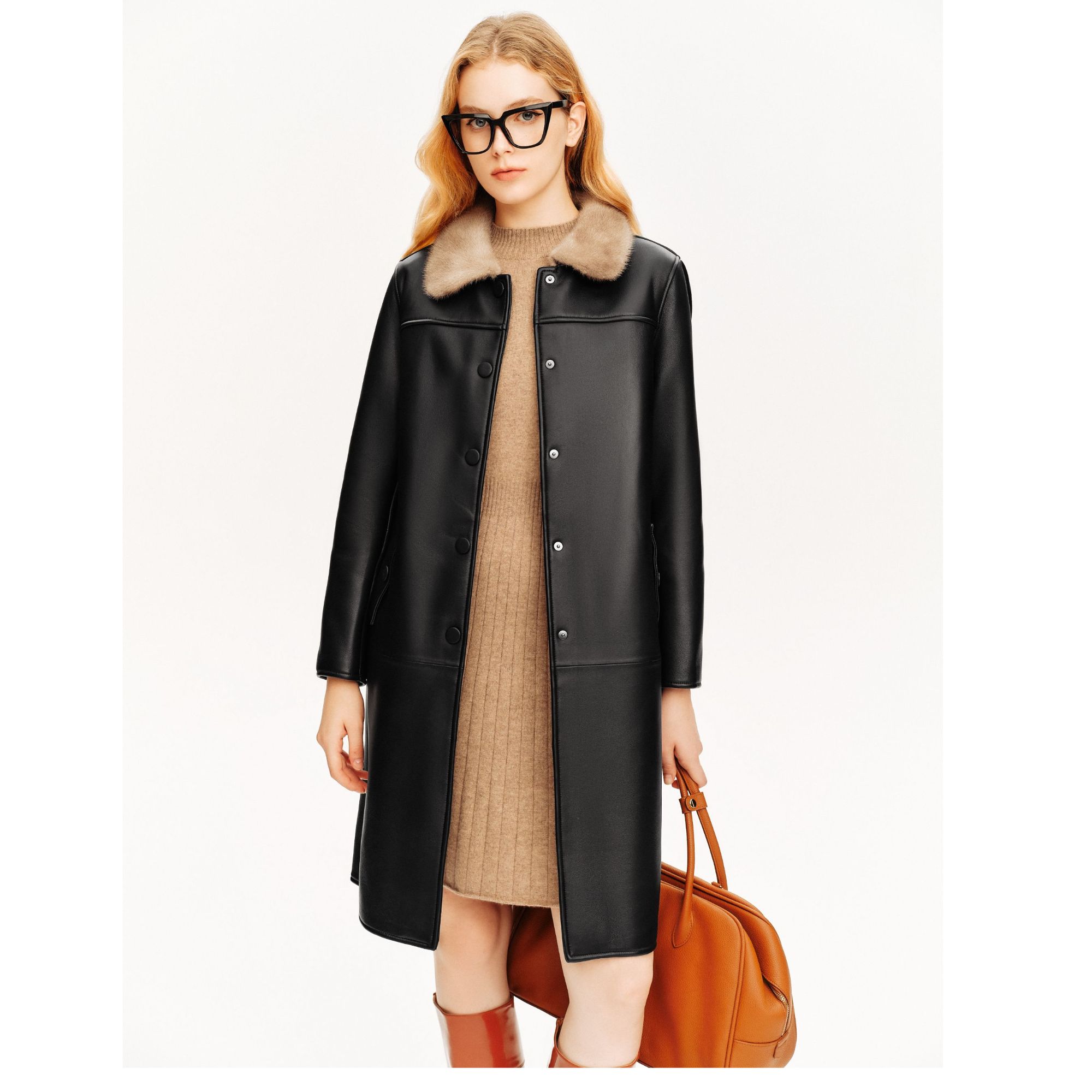 【头层绵羊皮】诗篇冬季新款内里加绒经典中长款真皮皮衣6C64509273