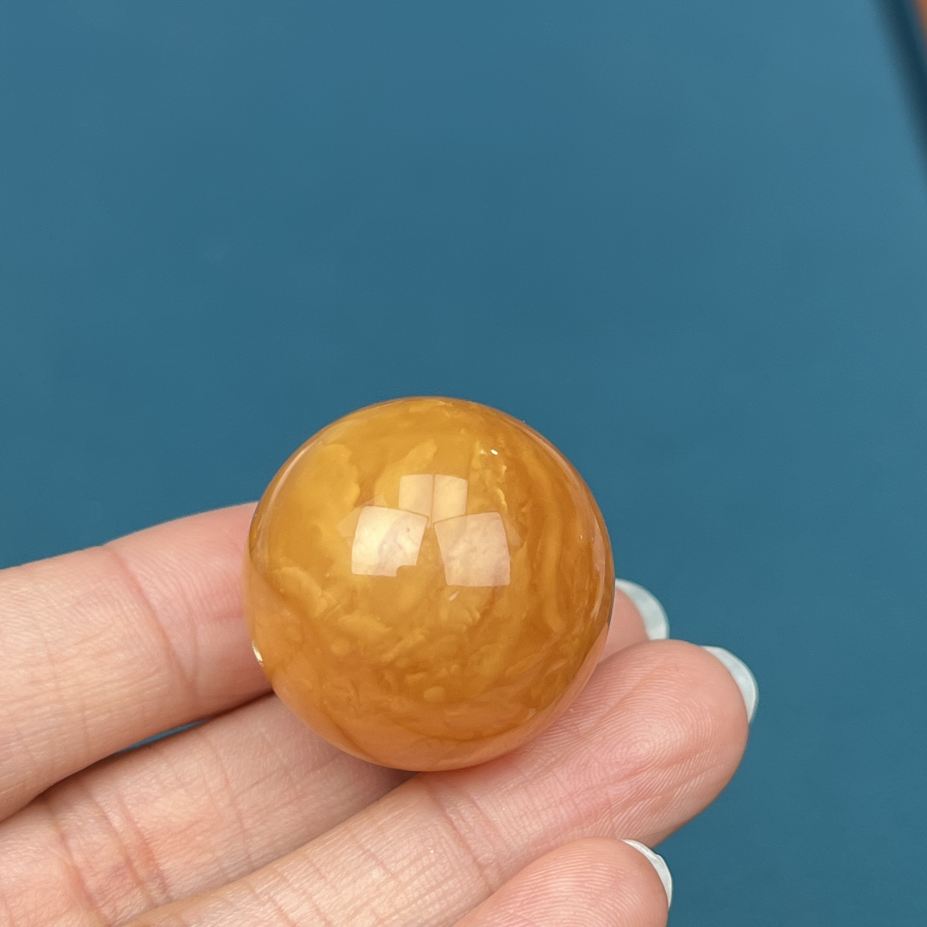 A5280天然原矿蜜蜡鸡油黄圆珠25mm9克抖音基地质检发货