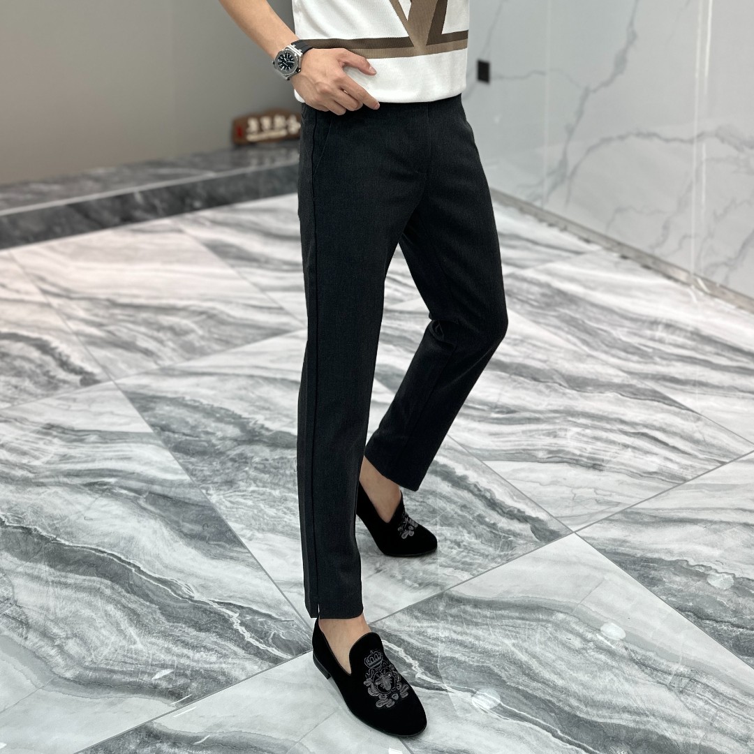 早秋新款男士商务休闲裤时尚百搭修身潮流九分开衩