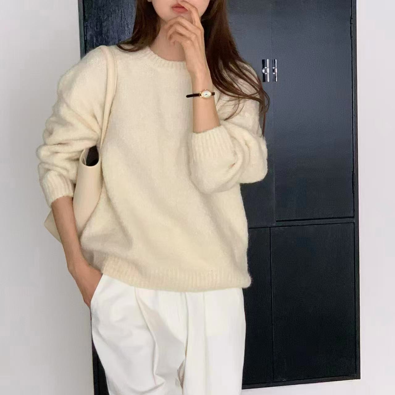 【A2在韩国】东大门女士百搭圆领长袖针织毛衣《NO退NO换》