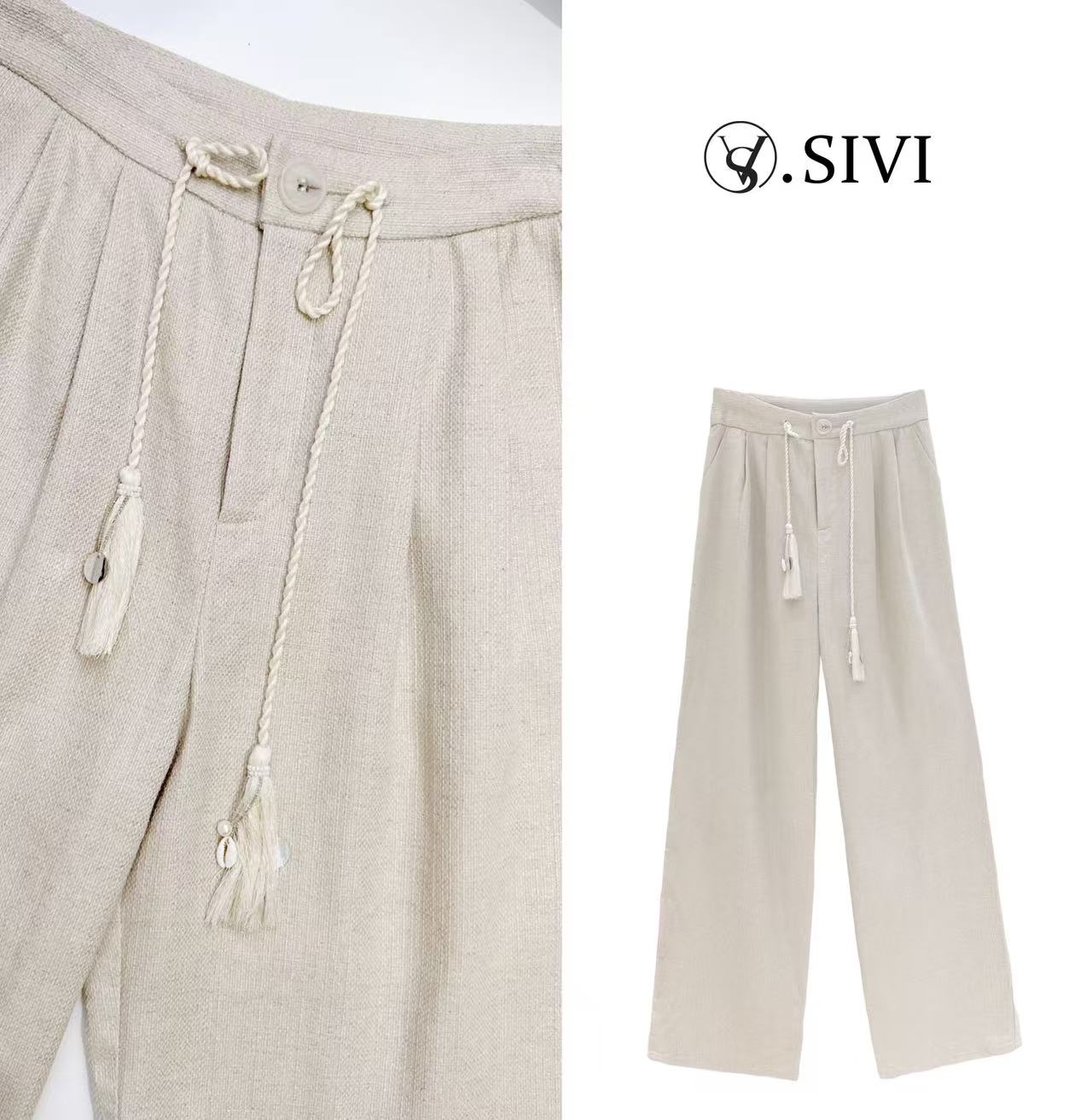 熙薇【沉鱼落雁】2025春季新款时尚宽松麻料休闲裤H1539