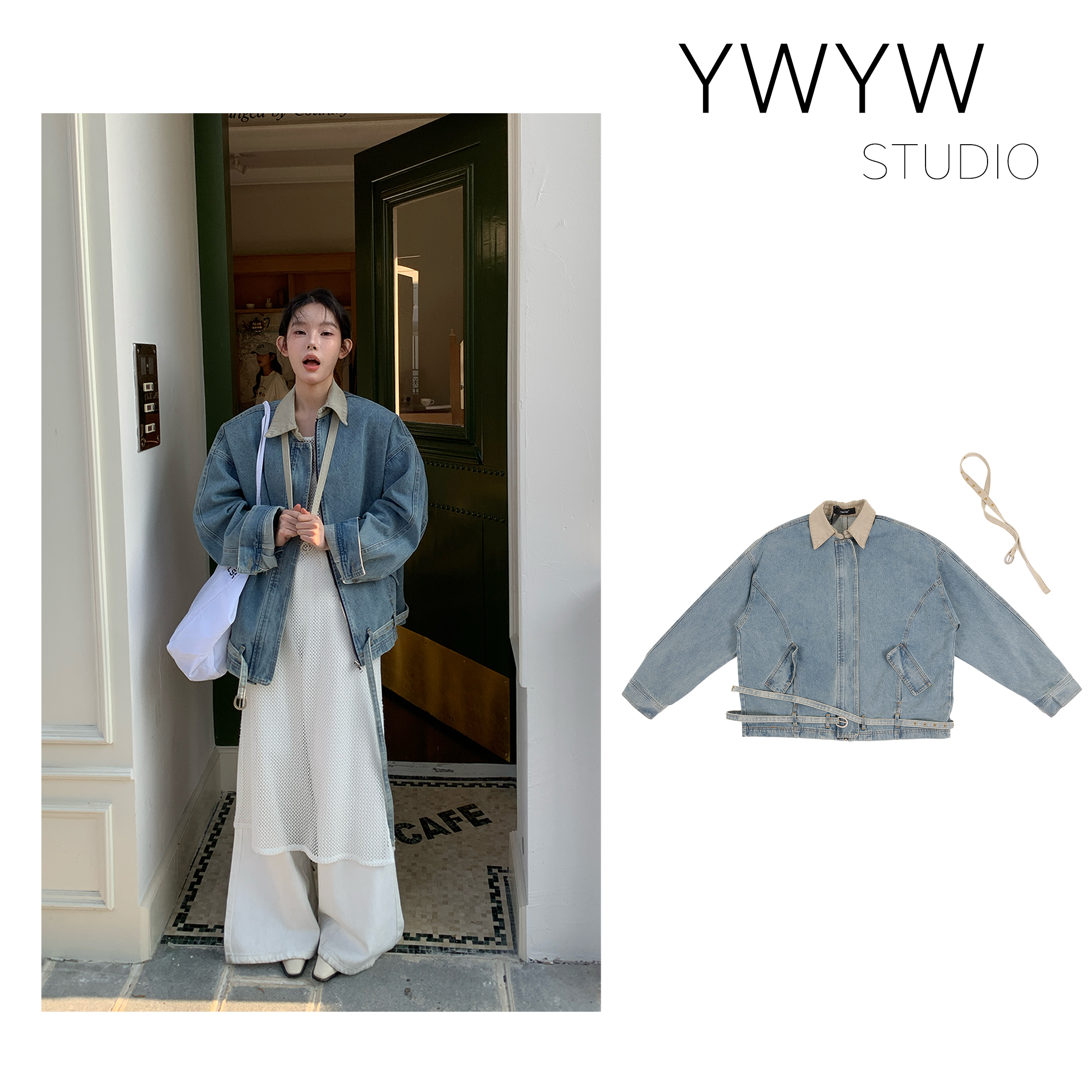 【福利款NO退换】百搭设计韩版复古翻领宽松水洗牛仔外套3701