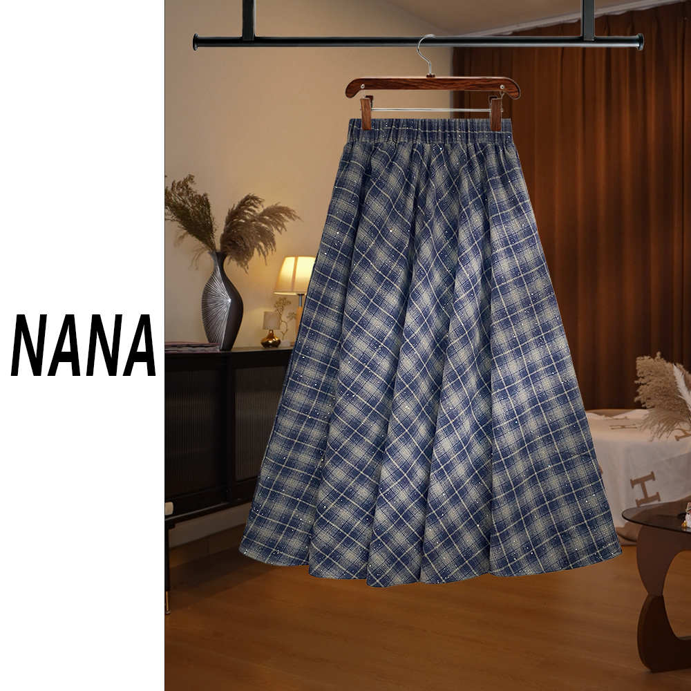 【NANA专属】蓝色格子半身裙2025春秋复古显瘦高腰中长裙女D8028