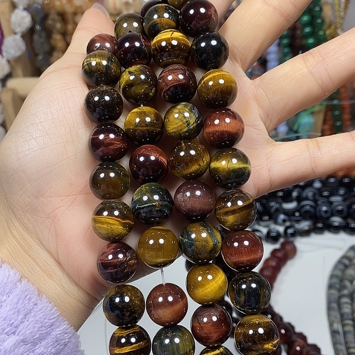 玛瑙/玉髓未镶嵌珠宝半成品彩虎卡14mm一条