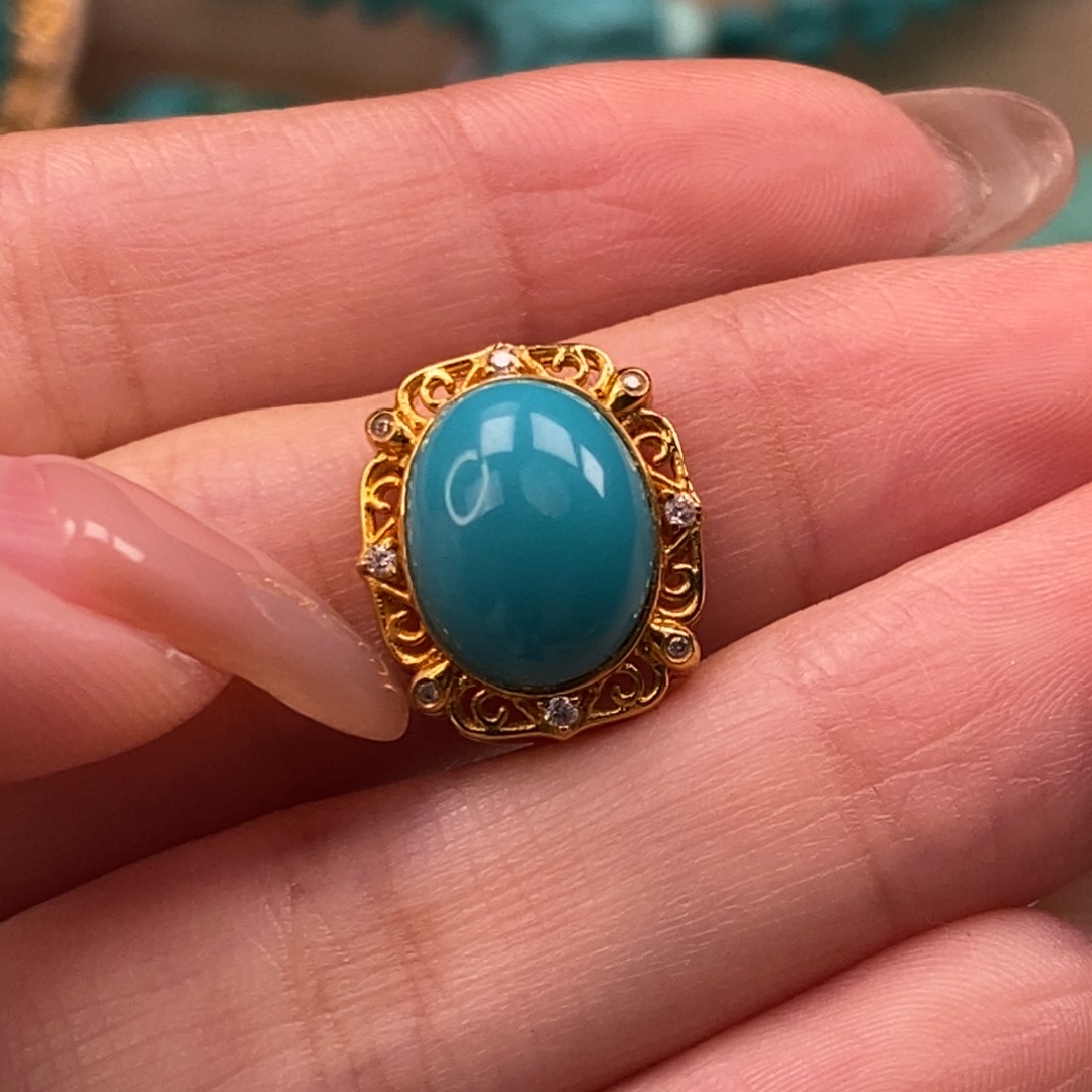 18K金镶嵌绿松石挂件止*