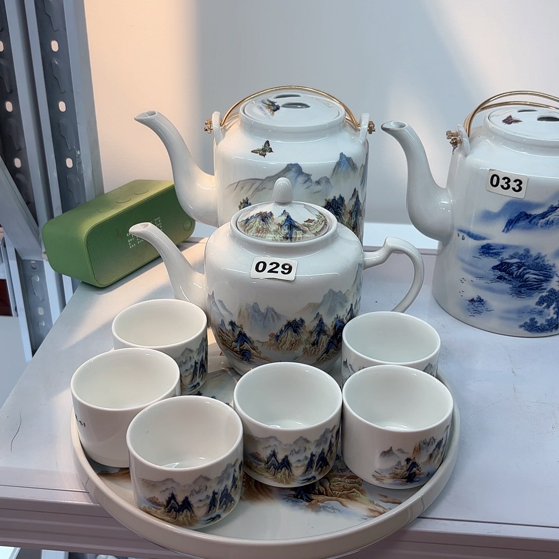 壶千里江山图侧把壶➕六个杯子➕茶盘
