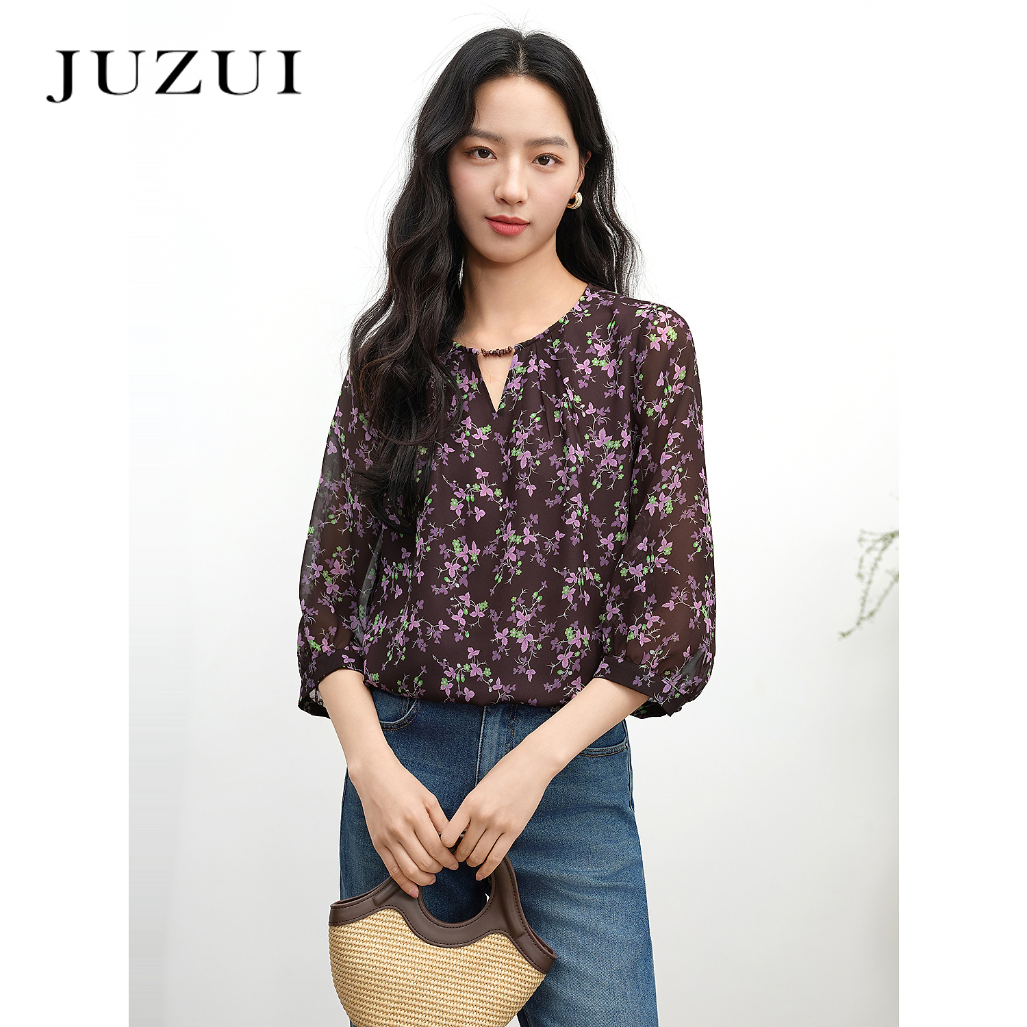 JUZUI玖姿美拉德精致印花单上衣女2025夏季新款JTFX80303