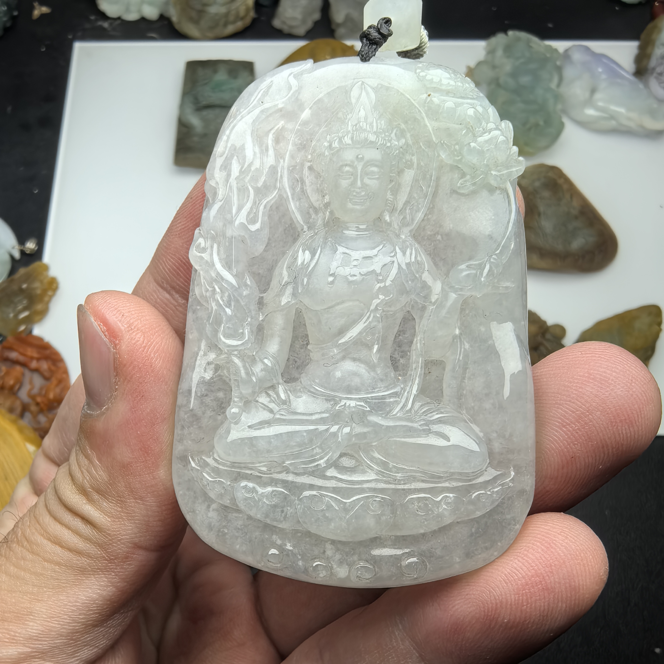 缅甸天然翡翠A货观音菩萨虚空冰种莫希沙守护神古韵雕琢 点悟人生