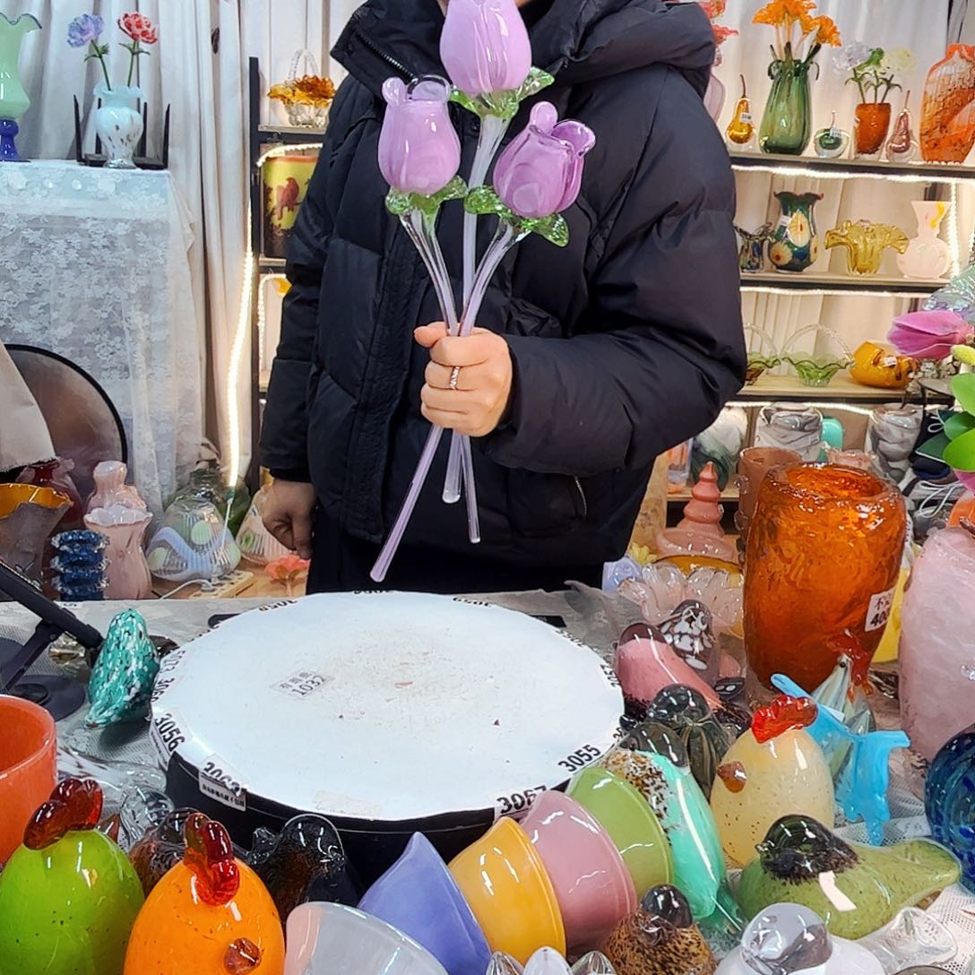3朵玫瑰家悦美居琉璃摆件