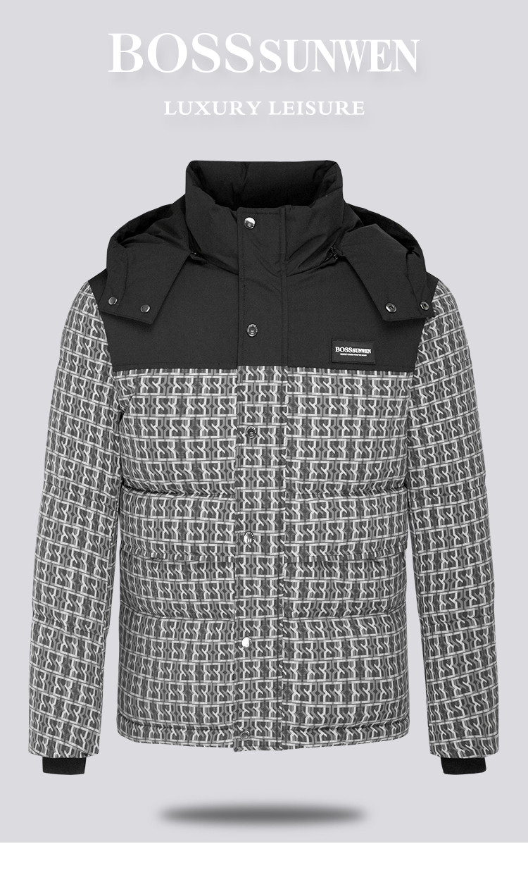 【精美印花】休闲男式羽绒服可脱卸连帽防风保暖男式外套BM316A999