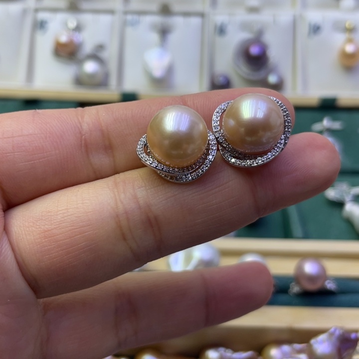 淡水珍珠耳饰银S925镶嵌