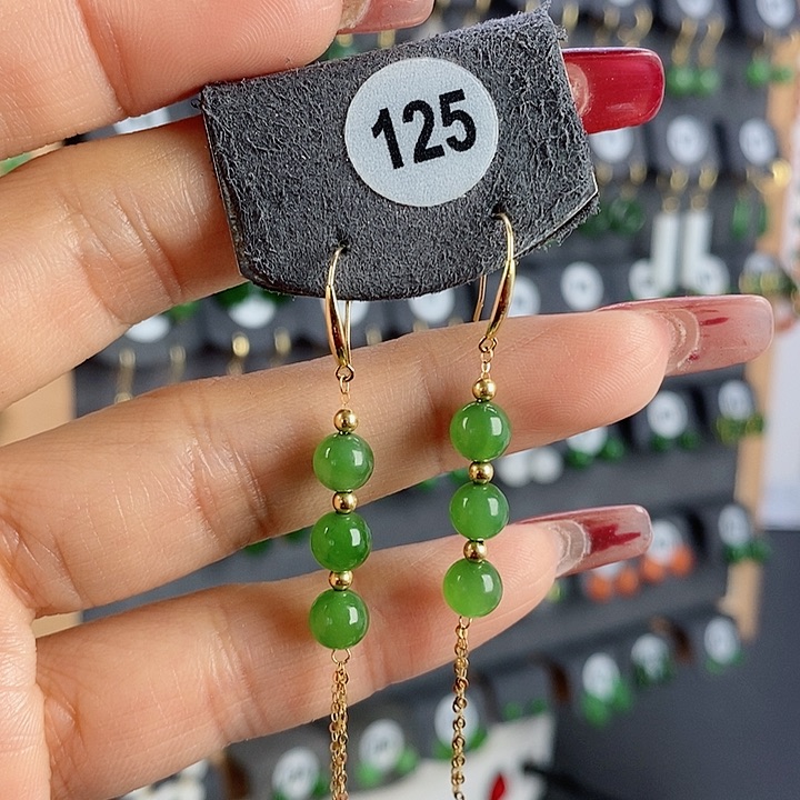 和田玉耳饰18K金镶嵌