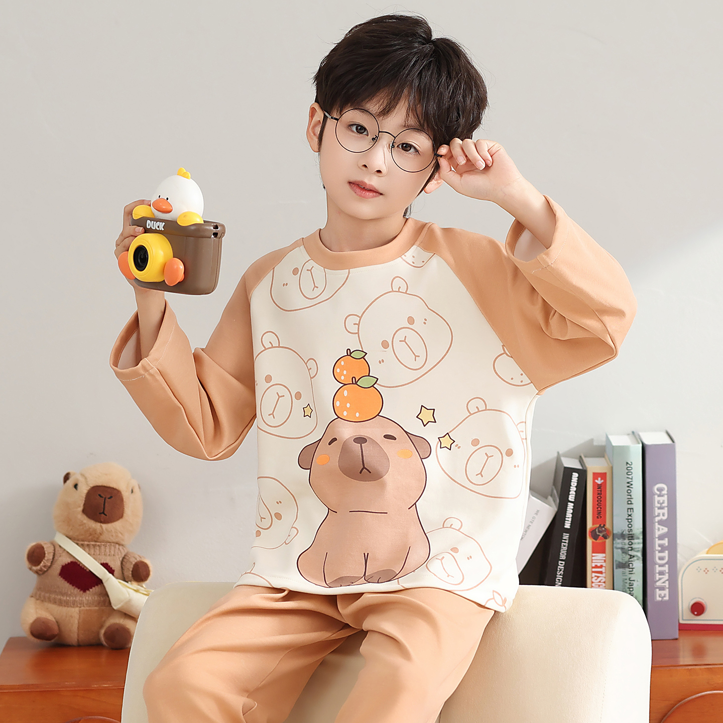 秋季男童卡通长袖柔软亲肤男孩透气睡衣家居服小孩外穿圆领两件套
