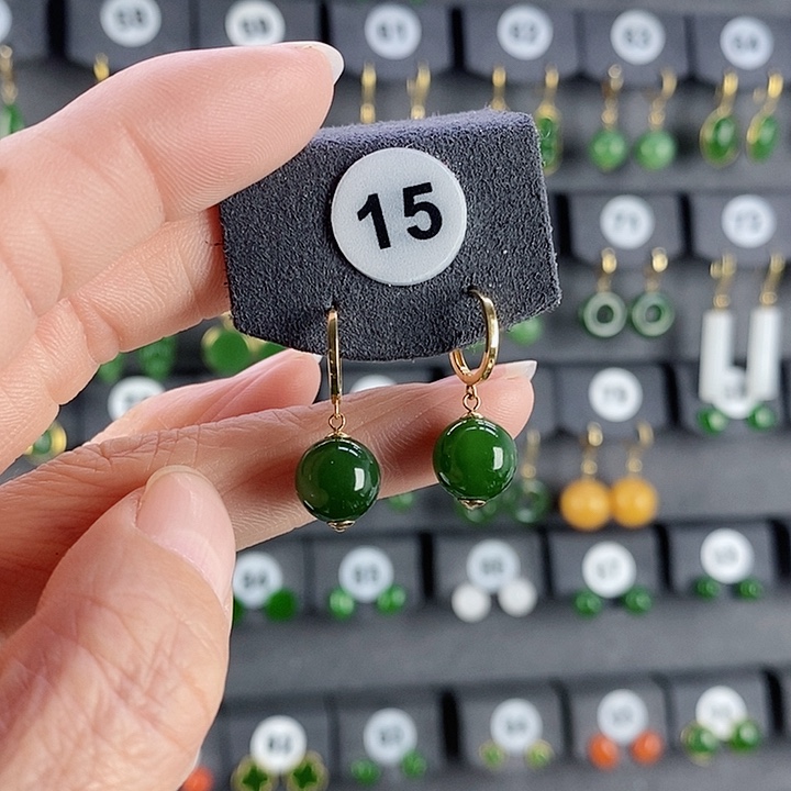 和田玉耳饰18K金镶嵌用****1