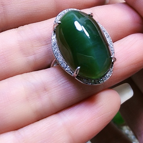 和田玉银S925镶嵌戒指