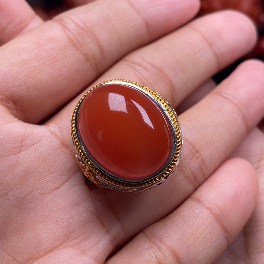 南红玛瑙珠宝奇石银S925镶嵌戒指