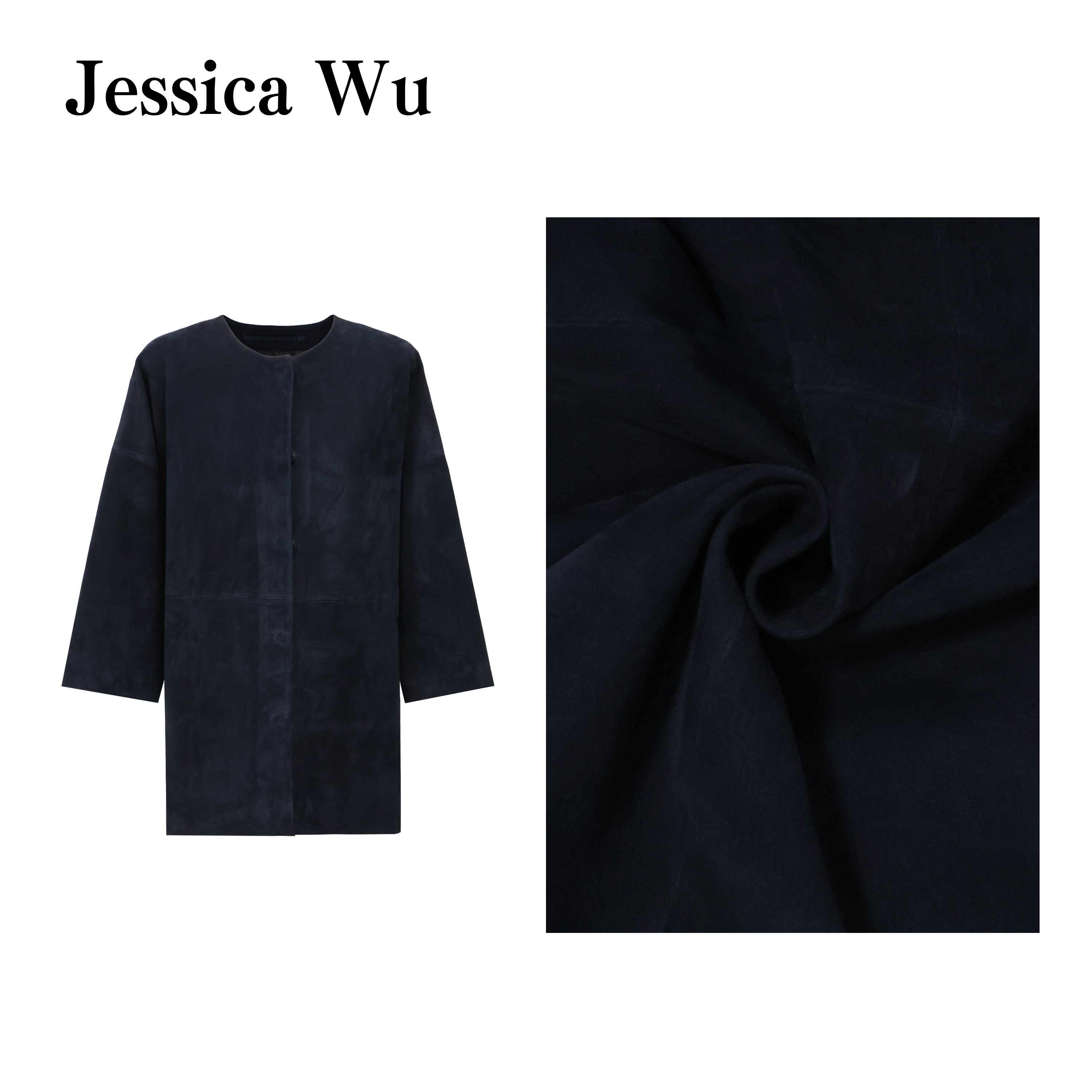 JESSICA WU暗夜蓝澜垂坠立体剪裁设计师款外套2529B07001