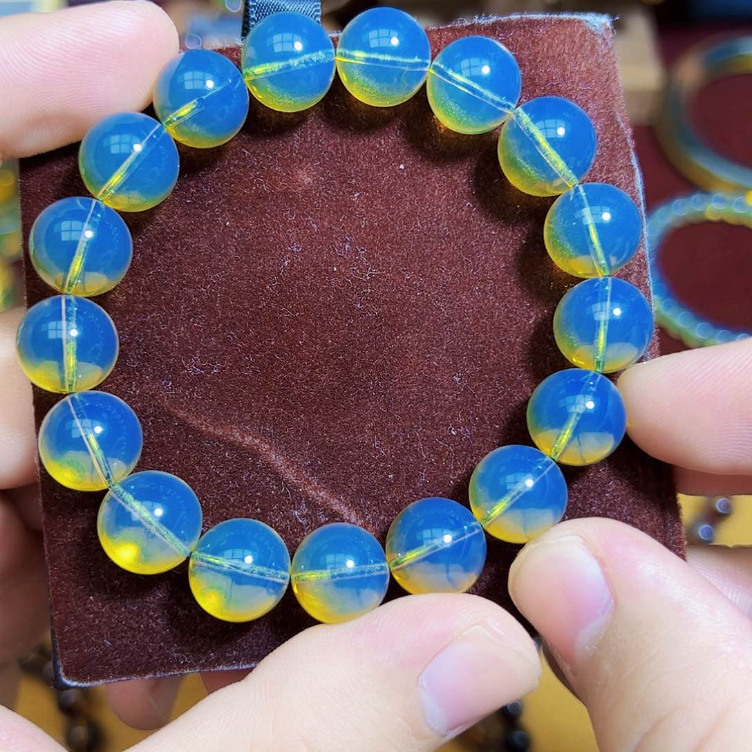 蓝珀珠宝奇石未镶嵌墨西哥12mm天空蓝蓝珀手串