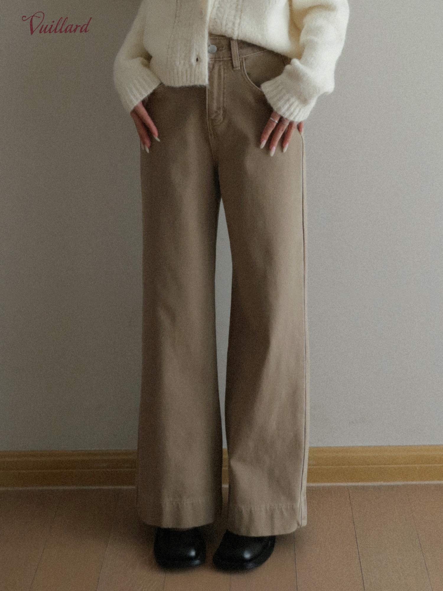 vuillard【绒感卡其Khaki】少女慵懒感加绒高腰直筒休闲裤牛仔裤