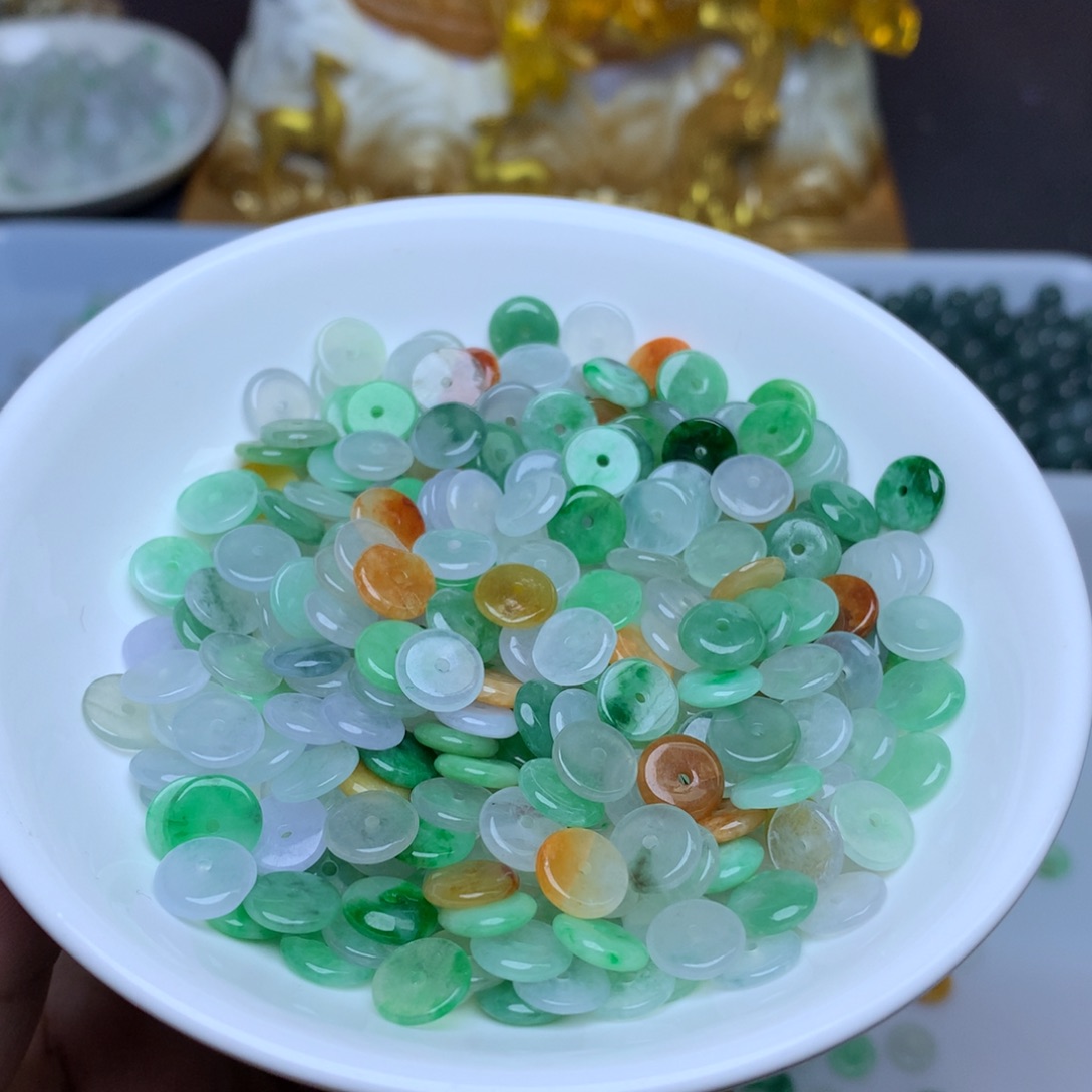 【闪购商品】翡翠手链未镶嵌卡8冰三彩平安扣10个