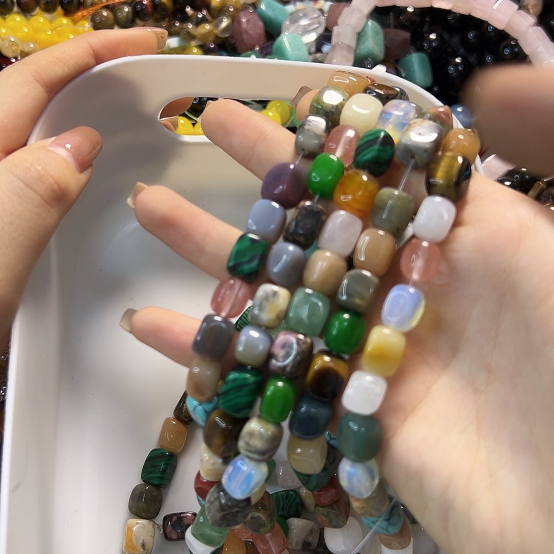 玛瑙/玉髓合金珠宝半成品多宝方糖一条