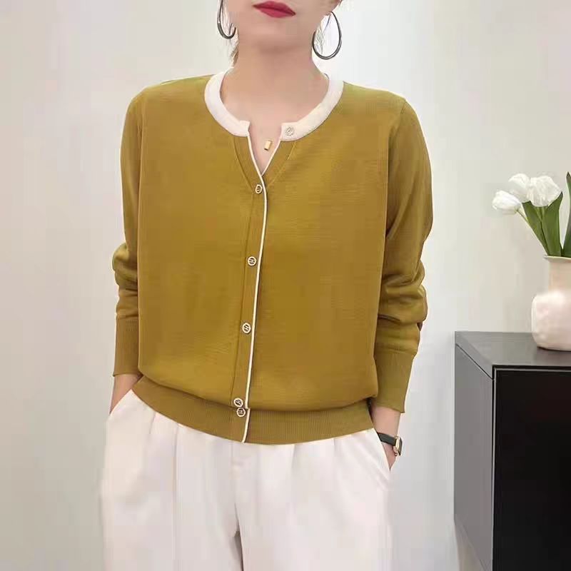 橄榄绿【剪刀领假开衫】秋季法式洋气时尚显瘦休闲针织假开衫
