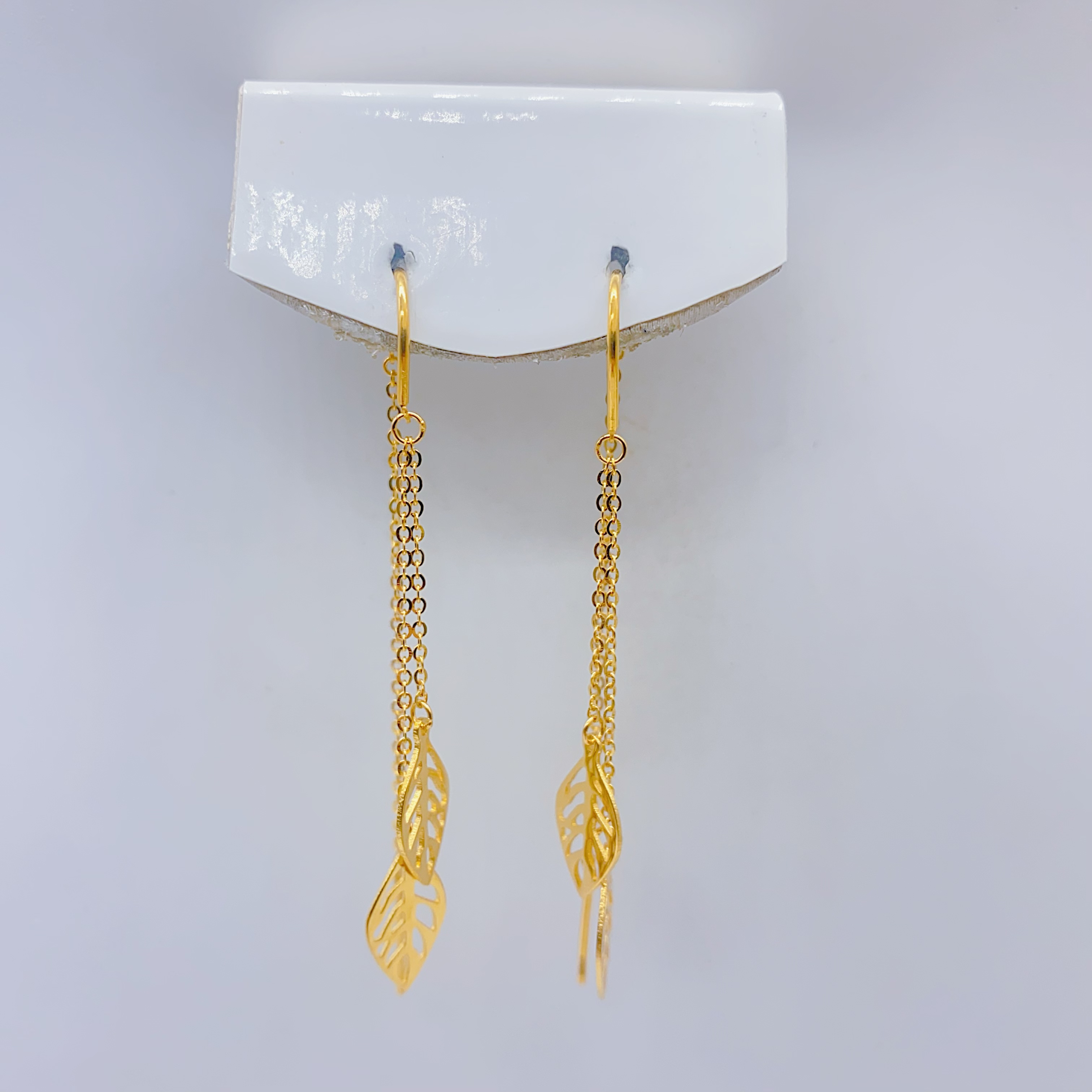 老庙足金2 5G工艺时尚简约叶子U型耳线 2.53克