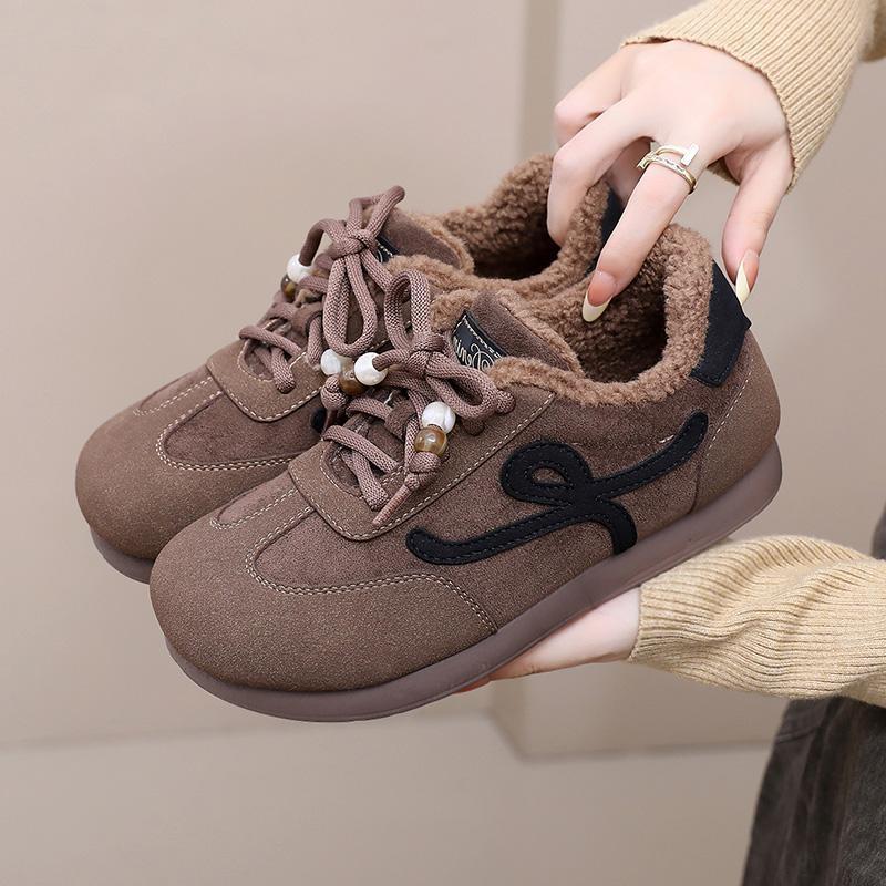 鞋子女冬季新款加绒保暖复古德训鞋软底防滑妈妈鞋百搭休闲雪地靴