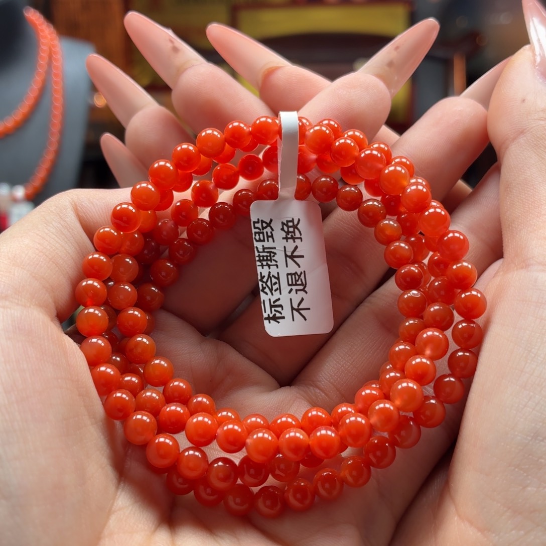 南红玛瑙未镶嵌 多圈原矿保山南红三眼井柿子红多圈卡5+