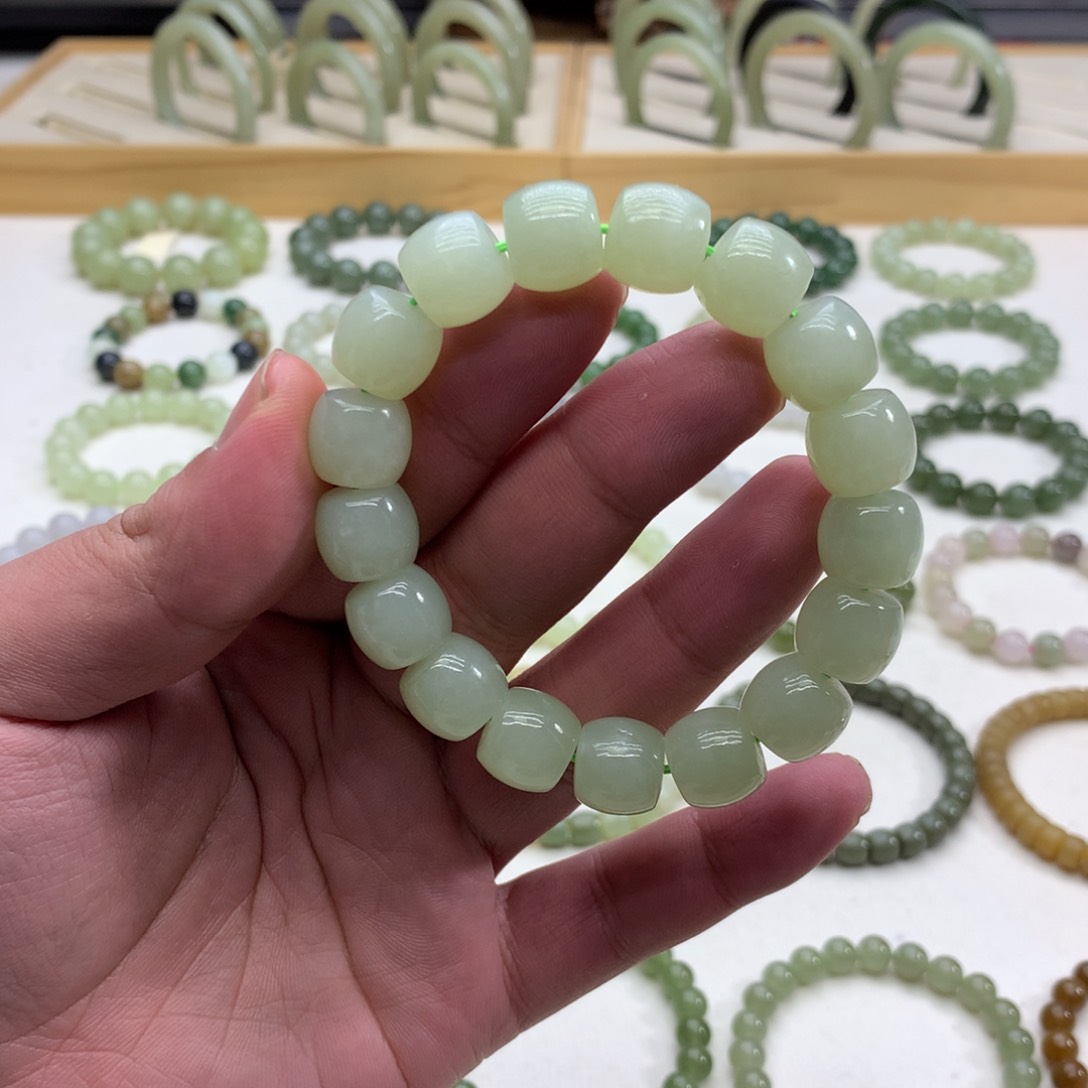 和田玉手串（直切晴水12.8）未镶嵌