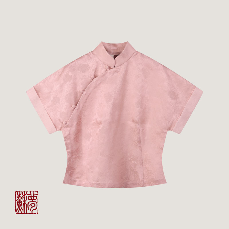 蘇夢【粉黛佳人】香云纱粉色立领斜襟上衣实穿百搭休闲01031614